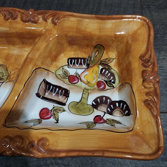 Serving Tray Platter D'Lusso Home Collection 2 Divided Sections Metal Stand - Picture 7 of 10